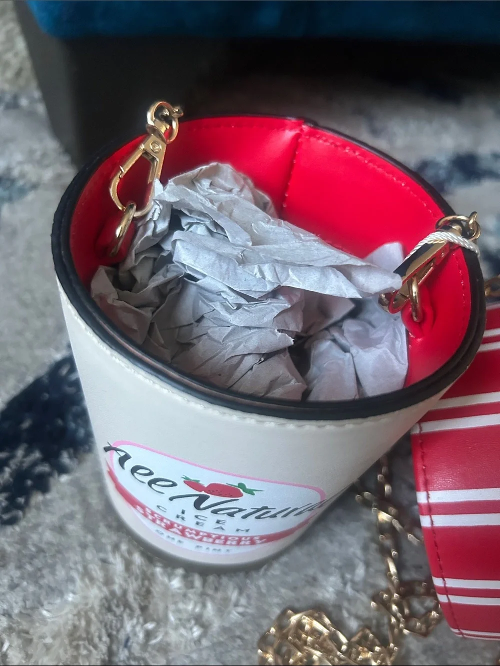 All Natural Ice Cream Strawberry Crossbody Bag - Pink, Red, Gold